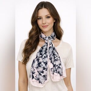 Vintage Vera Silk Scarf Long Skinny Pink Leaf Print Signed Oblong Retro 60s 70s